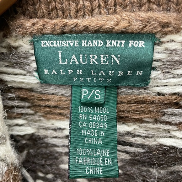 Ralph Lauren Hand Knit 100% Wool Aztec Southwestern open front sweater pockets - Picture 6 of 6